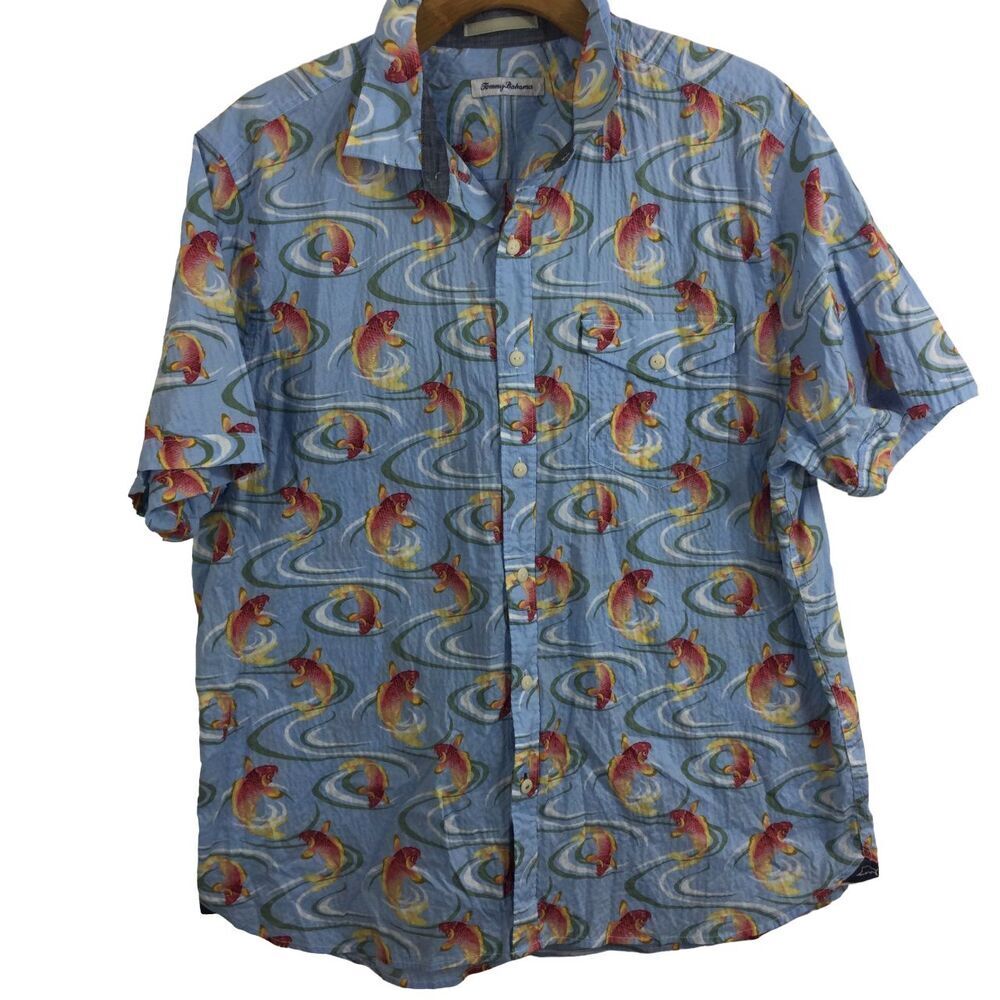 Tommy Bahama Mens The Kois of Summer Button Up Fish Tropical Hawaiian Shirt XL